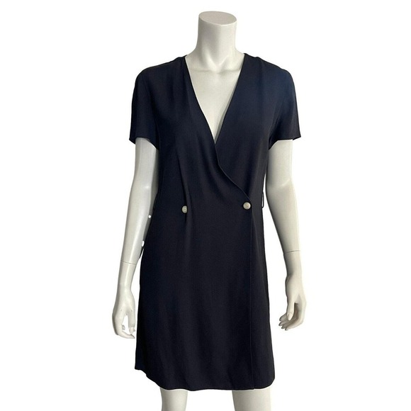 Rag & Bone S Dress Black Short V Neck Single Double Breasted Cap Sleeve - Picture 1 of 6